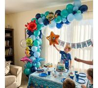 Under the Sea Balloon Garland Arch Kit 159pcs, 25in Ocean Balloon Arch with Sea Animal Foil Balloons and Clear Bubble Balloon for DIY Backdrop, Mermaid Birthday Baby Shower Party Decorations