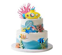 Under The Sea Cake Decor Ocean Cake Toppers Under The Sea Party Supplies Submarines, Divers, Coral Reefs，Tropical Fish Cake Decor