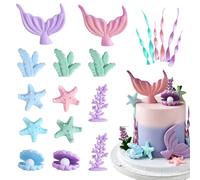 Under the Sea Cake Decorations 19PCS, Ocean Birthday Cake Topper with Shells and Sea Creatures, Beach Party Baby Shower Decorations for Kids, Sea Theme Party Supplies (Ocean-B)