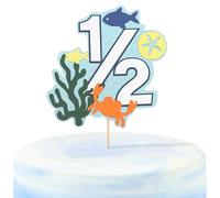 Under The Sea Cake Topper - Boy Blue Half Birthday Cake Toppers, Six Months Ocean Animal Aquarium Theme Cake Smash Props, Summer Sea 1/2 Cake Topper For Boys, Half Way To One Party Cake Decorations