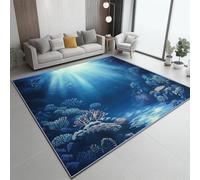 Under The Sea Coral Reef print Rugs Living Room 100x150 cm - Blue Washable Large Rug Short Pile Non-Slip Carpet Soft Durable Easy Clean Carpet, for Dining Room Home Office