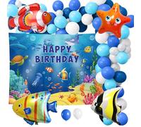 Under the Sea Happy Birthday Banner Backdrop Balloons Sea Turtle Shark Whale Beach Party Decorations Supplies Ocean Party Decorations