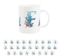 Under The Sea Letter F Mug - Seaside Ocean Aquatic Gift - Tea/Coffee Bone China Cup Alphabet Present