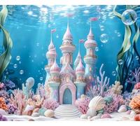 Under The Sea Mermaid Backdrop 12x8ft Ocean Theme Photography Background for Underwater World Mermaid Castle Girls Princess Baby Shower Birthday Party Decorations Photo Props