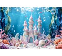 Under The Sea Mermaid Backdrop 7x5ft Ocean Theme Photography Background Vinyl for Underwater World Mermaid Castle Girls Princess Baby Shower Birthday Party Decorations Photo Props