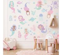 Under The Sea Mermaid Jellyfish Wall Decals，Ocean Animals Theme Wall Stickers，Mermaid Shells Art Decor Mural，for Nursery Kids Room Bathroom Girls Bedroom Baby Nursery Wall Decoration