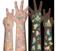 Under The Sea Mermaid Temporary Tattoos for Kids, 100+ Glow In The Dark Mermaid Tattoos for Girls, Mermaid Birthday Party Favors Christmas Gifts for Girls, Luminous Sea Creatures Art Kids Tattoos