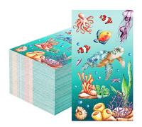Under the Sea Napkins, 50 PCS Under the Sea Party Decorations, Ocean Animal Paper Napkins Disposable, Turtle Octopus Coral Decorative Guest Hand Towels for Bathroom for Summer Coastal Wedding Party