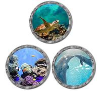 Under The Sea Nature Scenery Ocean Animals World Includ Sea Turtles Dolphins Coral 3 Pcs Removable 3D Wall Decals Peel and Stick Vinyl Stickers for Bathroom and Bedroom, Furniture,Home Decor