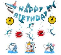 Under the Sea Party Decorations - 13 Pcs Blue Baby Shark Birthday Decoration Including Whale Shark Banners Hanging Swirl Birthday Honeycomb Centerpiece for Baby Shower Supplies Boys Kids