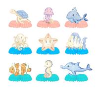 Under The Sea Party Decorations 9 Pcs Ocean Themed Party Decorations Including Jellyfish Starfish Baby Shark Seahorse Octopuses Turtles Honeycomb Centrepiece for Baby Shower Animals Birthday Supplies