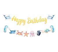 Under the Sea Party Decorations, Birthday Banners for Boys, Birthday Boy Banner - HSC 2 Pack Ocean Animal Hanging Bunting, Vibrant Eco-Friendly Paper Kids Under The Sea Party Decoration