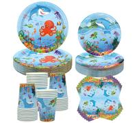 Under The Sea Party Supplies - Ocean Sea Party Tableware - Dinner Plates Desserts Plates Cups Napkins for Underwater World Birthday Party Decorations, Serves 40 (40)