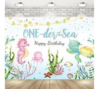 Under The Sea Photography Backdrop 1st Birthday Decorations Seahorse Corals Background Ocean Theme Print Wall Decorations Backdrop Party Background Banner