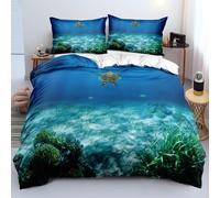 Under the sea Quilt Covers King Size Animal 3D Down Duvet Cover with Pillowcase for Double Bed Microfiber 3-Piece Set for Boys and Girls Bedroom, Soft, Gentle and Washable (220x260cm)