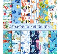 Under The Sea Scrapbook Paper Pad - 24 Sheets Vintage Watercolor Ocean Double-Sided Scrapbook Paper 12 Design Tropical Style Sea Animals Ocean Patterns Pad for Scrapbooking DIY Card Making Origami