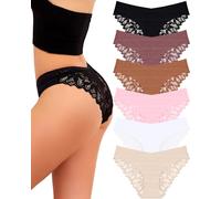 UNDER THE SEA Sexy Underwear for Women Seamless Soft Lace Hipster Ladies No Show Bikini Panties Womens Cheeky 6 Pack S-XL, Set1-6pack, L
