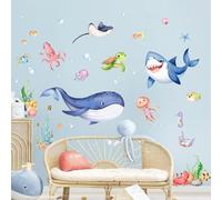 Under The Sea Wall Stickers Ocean Creatures Whale Shark Seaweed Wall Decals