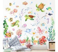 Under The Sea Wall Stickers Sea Turtle Ocean Fish Wall Art Decals | for Baby Nursery Kids Boy Girl Bedroom Bathroom Decor