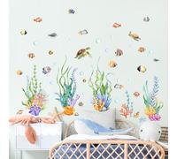 Under The Sea Wall Stickers Seaweed Grass Ocean Fish Sea Turtle Underwater Wall Decals for Bathroom Peel and Stick Wall Art Decals for Baby Nursery Kids Bedroom Bathroom
