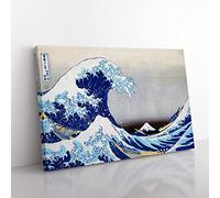 Under The Wave Off Kanagawa By Katsushika Hokusai Asian Japanese Canvas Wall Art Print Ready to Hang, Framed Picture for Living Room Bedroom Home Office Décor, 50x35 cm (20x14 Inch)