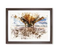 Under The Wooden Pier Watercolour Modern Framed Print | A2 Walnut Framed Wall Art | Ready to Hang | Modern Historical Picture | Living Room Bedroom Lounge Office