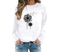 Under Womens Zip Up Hoodies 70Th Birthday Gifts for Women Festival Essentials Women's Dandelion Print Casual Fashion Sweatshirt Top (White #1, XL) Sale Clearance Items Under 5 Pounds