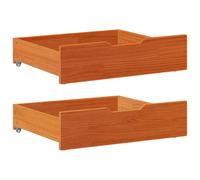 Underbed Drawers 2pc Solid Pine Brown 75x55x16cm Wheels Storage Box Set Slim
