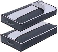 Underbed Storage Bag 2Pcs 90L Underbed Clothes Storage Breathable Clothes Organizer with Transparent Window for Duvets, Clothes, Blankets, Bedding, 100x50x18cm
