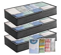 Underbed Storage Bag 3Pack 90L Large Under Bed Storage Box with 4 x Large Zip lock Bags with PVC Window for Clothes Duvets Comforters Blankets Be