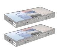 Underbed Storage Bags 2 Pack, 10cm Tall Large Under Bed Storage Box with zip, Foldable Shallow Wardrobe Storage Organiser with Clear Window & Reinforced Handle for Clothes, Blankets, Shoes, Bedding