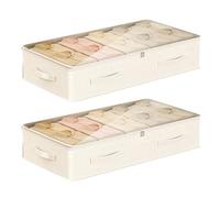 Underbed Storage Bags, 2 Pack 72L Under Bed Storage Box with Lid Foldable Wardrobe Storage Organiser with PVC Window, Reinforced Handle for Clothes, Blanket Comforters and Bedding