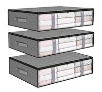 Underbed Storage Bags, 3 Pack Foldable Large Underbed Storage Organiser Containers, 40 L Window Fabric Clothes Storage Bags with Zips and Reinforced Handle for Blanket, Comforter, Bedding, Quilts