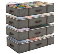 Underbed Storage Bags 4-Pack - Foldable Under Bed Storage Organizer for Clothes, Bedroom Blankets, Comforter, Pillows, Linen Sheets, Towels, Sweaters, Shoe Drawers. Ideal College Dorm Storage. (Grey)