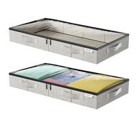 Underbed Storage Bags, Under Bed Storage Box with Reinforced Handle and Lid, Sturdy Sidewalls/Bottom for Clothes, Duvets, Comforters, Blanket, Bedding Thick Fabric with Clear Window, 2Pack