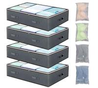 Underbed Storage Bags with Zip, 4 Pack Foldable Large Underbed Storage Organiser Containers, 90 L Window Fabric Under Bed Clothes Storage Boxs & Reinforced Handle for Blanket, Comforter, Bedding