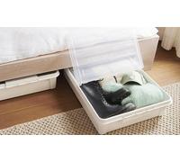 SmartStore Large Plastic Under Bed Storage Box with Lid and Wheels - 60L - Transparent Foldable Lid - Strong Clips - Recycled Plastic Clothes Storage Boxes - 10 Year Guarantee - L79 x W59 x H18.5 cm