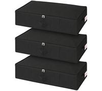 Underbed Storage Box with Lids, 3 Pack Under-Bed Storage with Side & Bottom Support & 3 Handles, Large Foldable Fabric Under Bed Clothes Storage for Duvets Comforters, 76x38x17cm