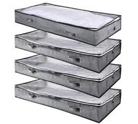 Underbed Storage Containers, 4 Pcs, Foldable Clothing Organizers With See-Through Top, Double Zippered, Front Plus Side Straps, Stash Clothes, Bedding, Toys Under Sofa Or Crib
