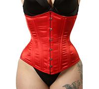 Underbust Womens Waist Trainer Hourglass Double Steel Boned Heavy Duty Satin Corset, Red, Large
