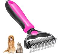 Undercoat Rake for Dogs & Cats, Dematting Comb with Extra Wide Double-Sided Stainless Steel Teeth for Detangling, Deshedding, Brushing, Thinning & Removing Shed Fur, Knots, Mats, and Tangles in Pets