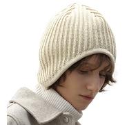 UNDERCONTROL Gold Brass Label Unisex Fall Winter Cozy Ear Flap Windproof Warm Plain Fitted Slouchy Beanie Knit Snow Skull Stylish Ski Hat Korea (Ivory)