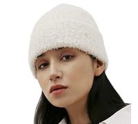 UNDERCONTROL Gold Label Unisex Fall Winter Mohair Boucle Wool Mixed Soft Warm Cuffed Rollup Hand Made Stylish Beanie Korea Knit Skull Ski Cuffed Hat Korea (Ivory)
