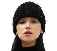UNDERCONTROL Gold Label Unisex Fall Winter Mohair Boucle Wool Mixed Soft Warm Cuffed Rollup Hand Made Stylish Beanie Korea Knit Skull Ski Cuffed Hat Korea (Black)