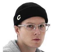 UNDERCONTROL Logo Label Patch Unisex Fall Winter Elastic Short Thick Cuffed Rollup Warm Beanie Korea Trawler Fisherman Soft Breathable Knit Skullcap (Acrylic, Double TAB Black)