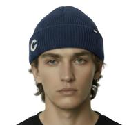 UNDERCONTROL Logo Label Patch Unisex Fall Winter Elastic Short Thick Cuffed Rollup Warm Beanie Korea Trawler Fisherman Soft Breathable Knit Skullcap (Acrylic, Double TAB Blue)