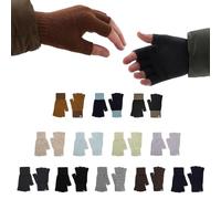 UNDERCONTROL Logo Label Unisex Fall Winter Outdoor Two Solid Color Mix Stretchy Knit Fingerless Half Finger Warmer Touch Screen Typing Texting Casual Gloves Mittens Handwarmer Korea (MUSTARD BROWN)