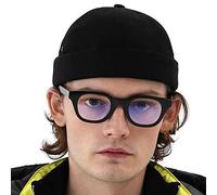 UNDERCONTROL Vintage Brimless Sailor Fisherman Leon Hat Rolled Cuff Harbour No Visor Miki Skull Docker Leather Strap Beanie Cap for Men & Women - Made in Korea - (Black)