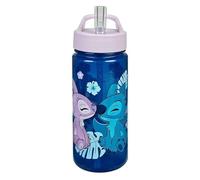 Lilo & Stitch Water Bottle for Children with Motif - Plastic Water Bottle BPA Free - 500 millilitre - Integrated Straw - Ideal for School