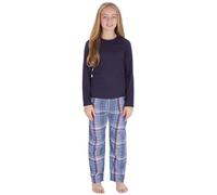 Undercover Girls Plain top with checked trousers Cotton Blend Navy Denim Check 9-10 Years
